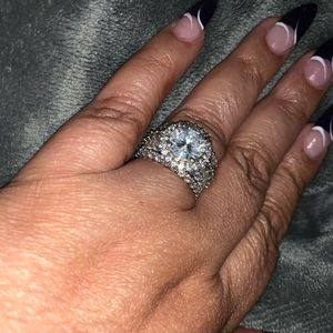 Huge 12 ct sterling silver lab diamond ring
